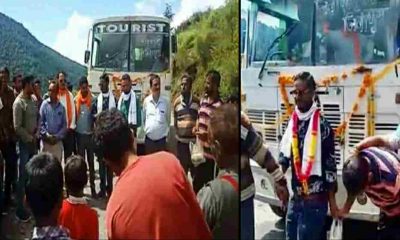 bus arrived in the village of uttarakashi for the first time
