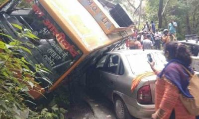 Uttarakhand news: Kemu bus brake fails near Kainchi Dham in Nainital, bus overturns on car.