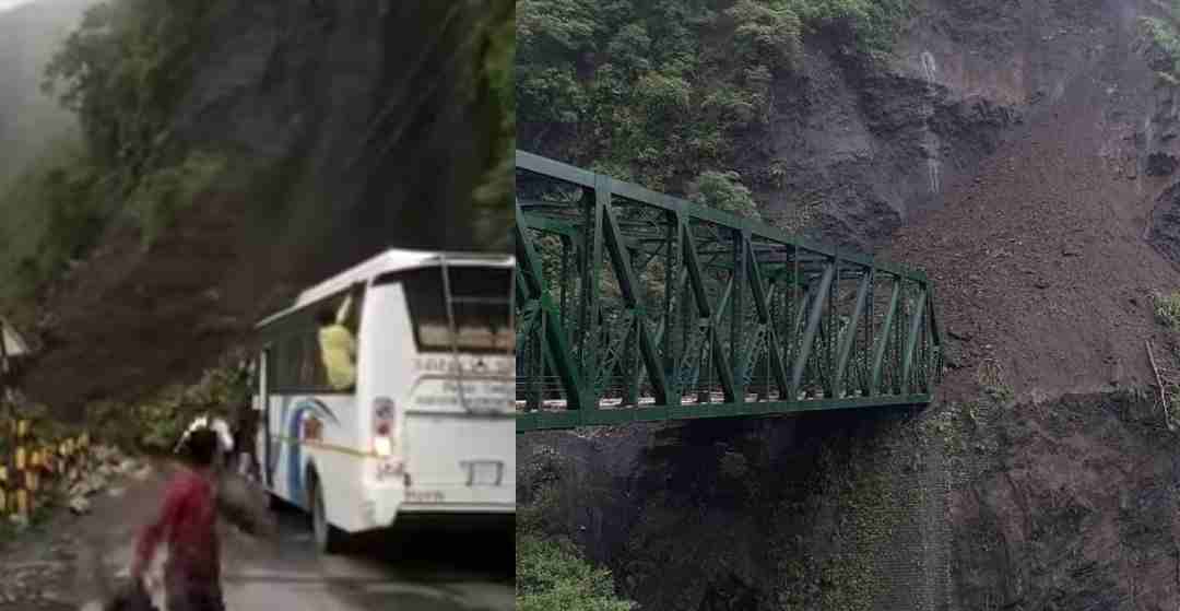 Uttarakhand news: Heavy landslide near Veerbhatti bridge in Nainital.