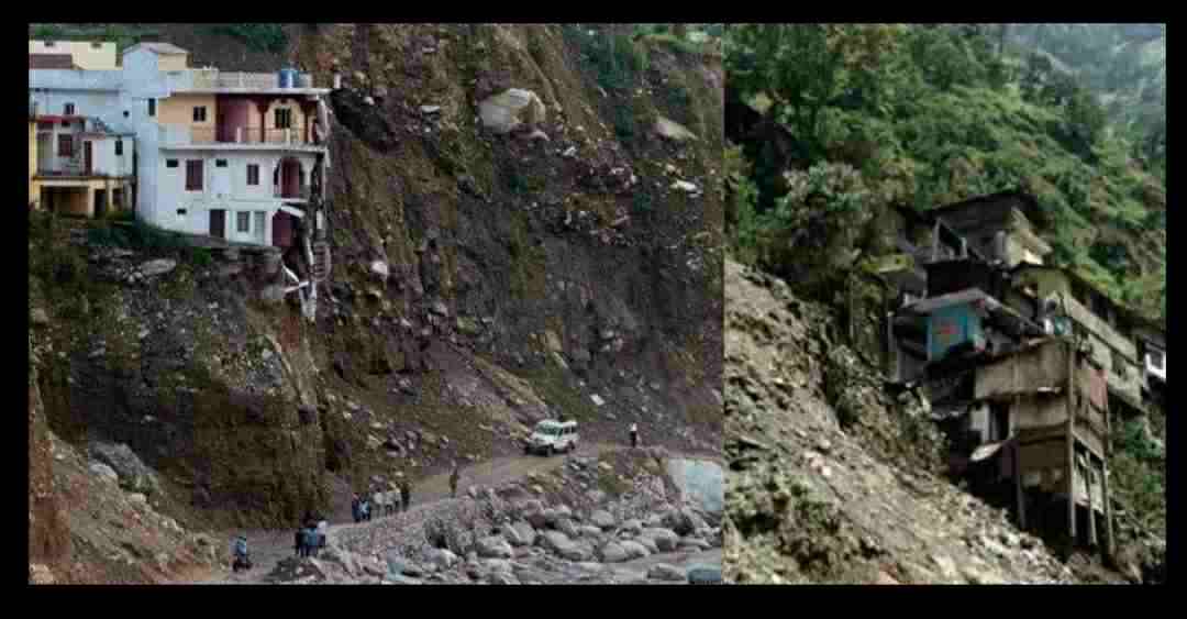 Uttarakhand news: heavy landslide in nainital district three house collapsed.