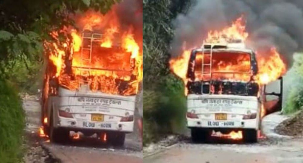Uttarakhand news: Bus filled with passengers became a ball of fire in dehradun accident, watch video. Dehradun Bus Accident.