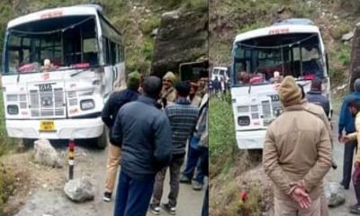 Uttarakhand news: bus accident going to Yamunotri Dham, hanging towards the ditch in highway.