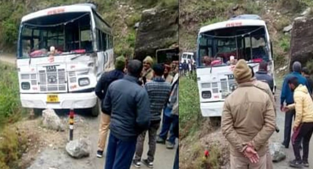 Uttarakhand news: bus accident going to Yamunotri Dham, hanging towards the ditch in highway.