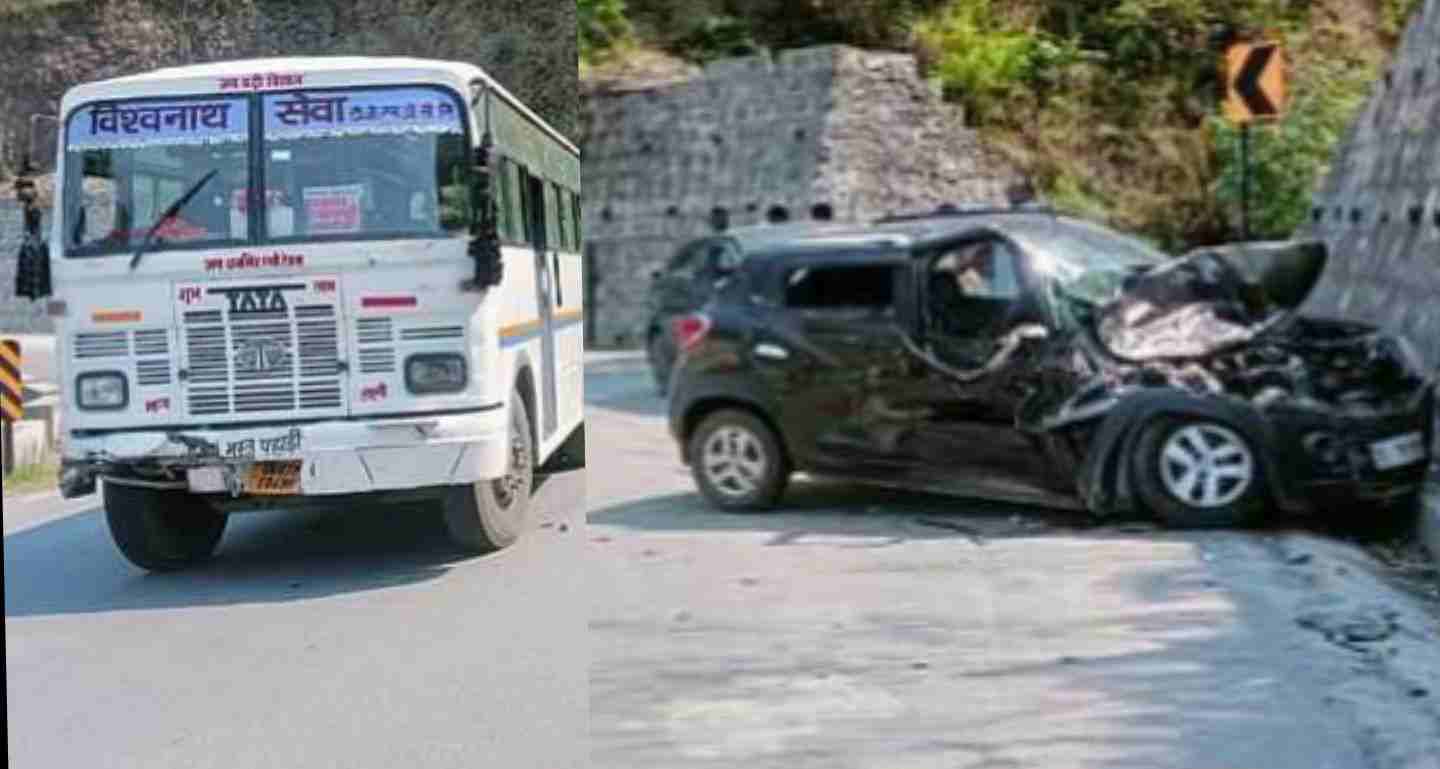 Uttarakhand news:today in uttarkashi road accident of bus and car