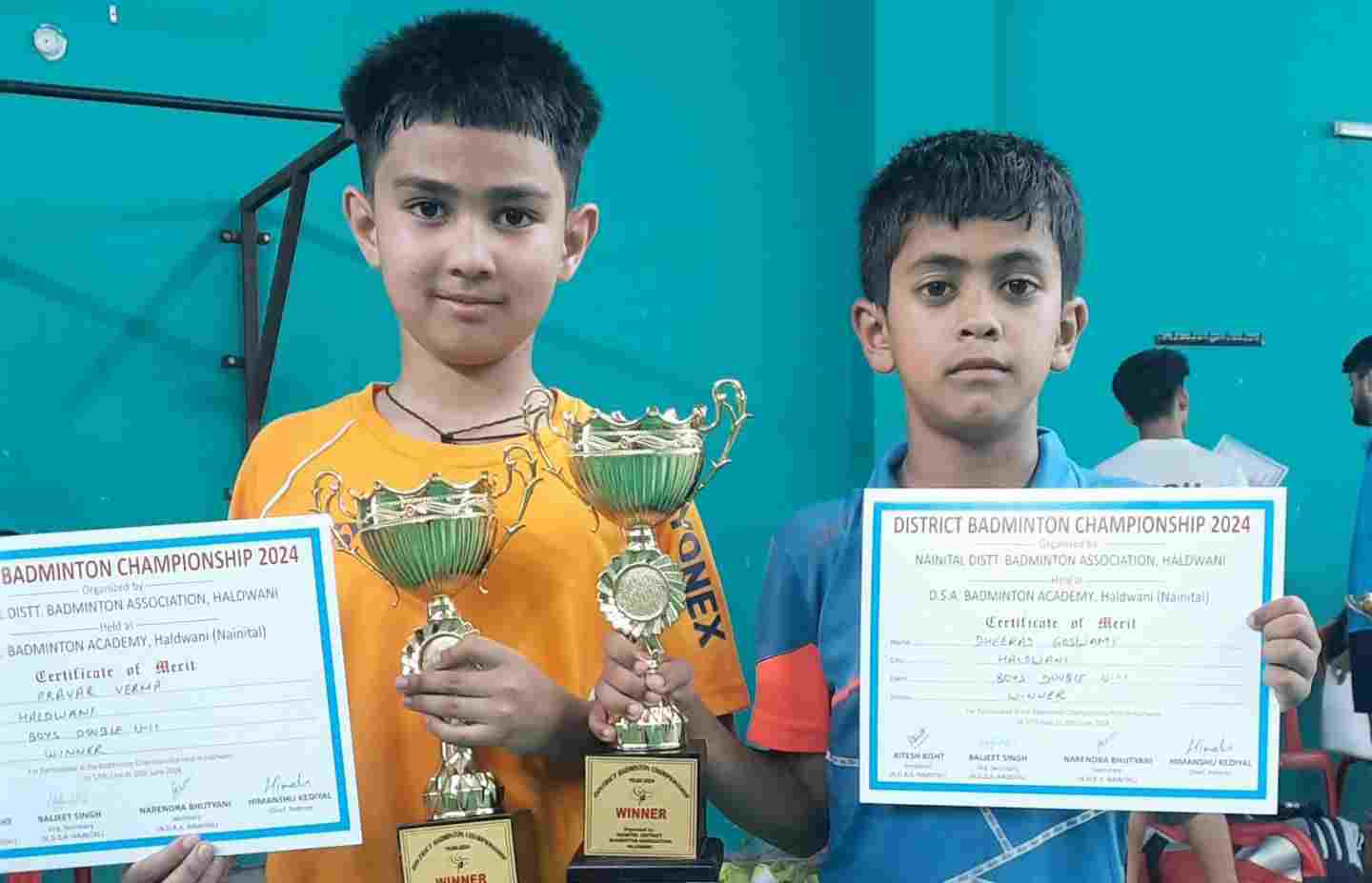 player Pravar verma & Dheeraj Goswami of Nainital won District Badminton Championship.