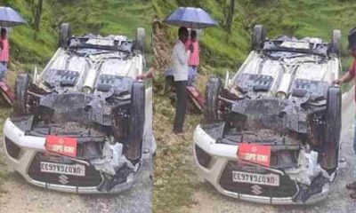 Uttarakhand news: today in kanda bageshwar govt officer car overturned in the road