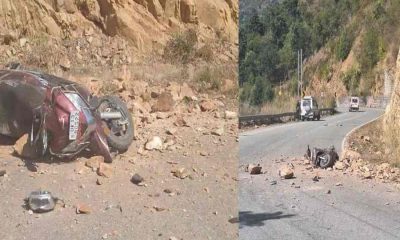 Kedarnath highway Rudraprayag landslide scooty accident today