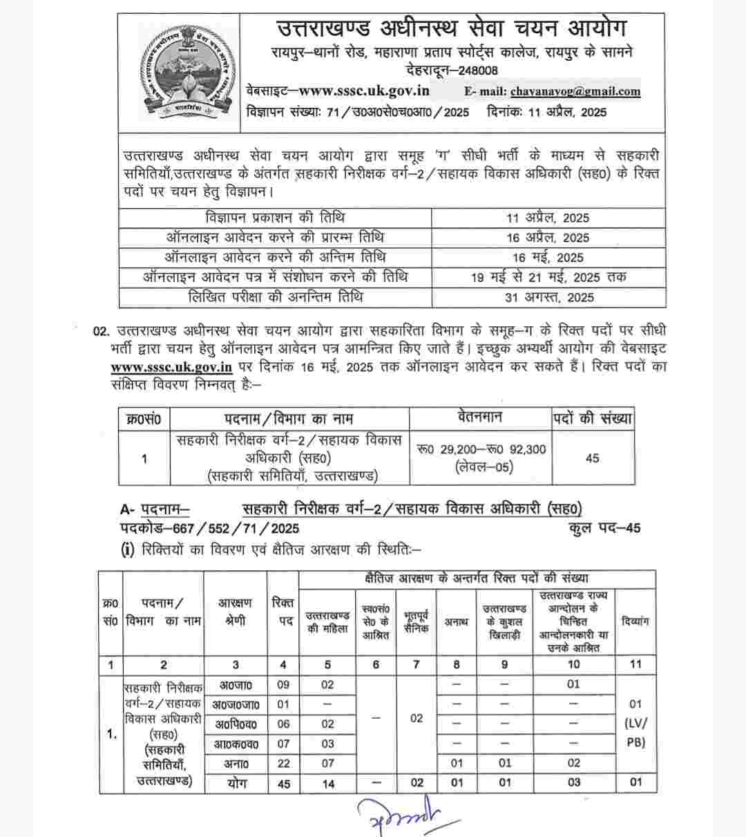 UKSSSC: Recruitment for the posts of Uttarakhand Assistant Development Officer, apply soon....ADO Vacancy