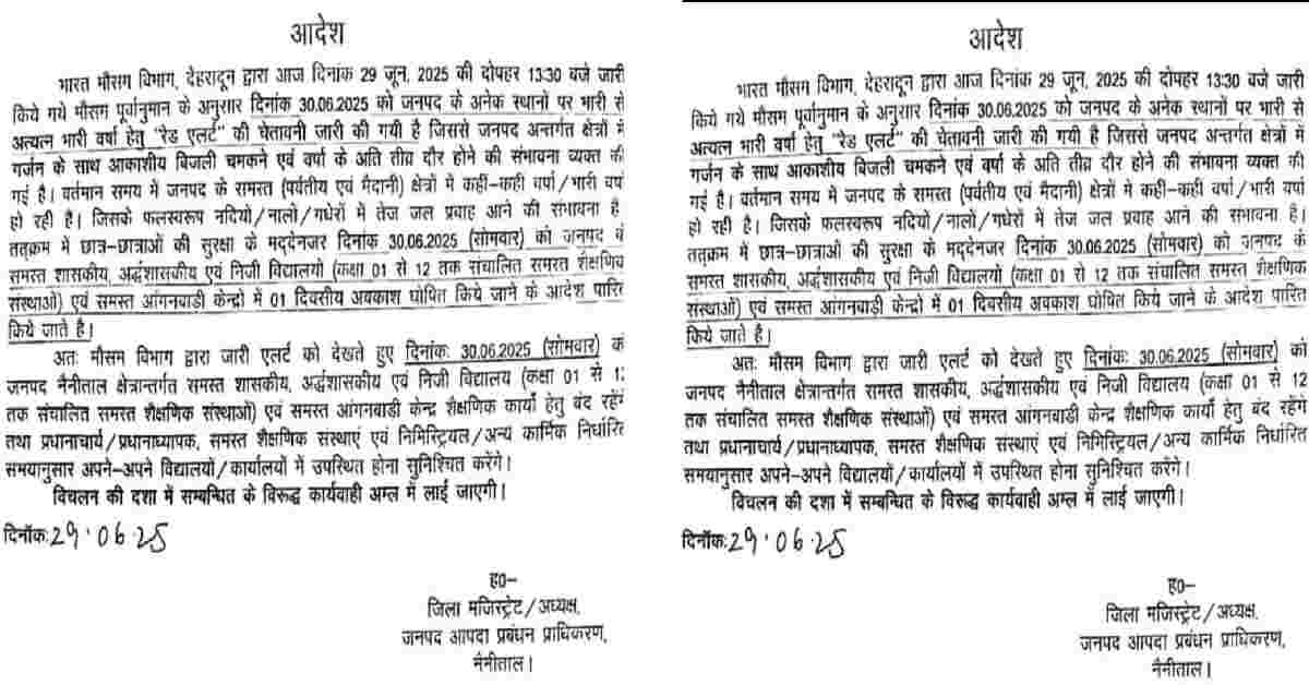 Nainital rain alert school closed news today