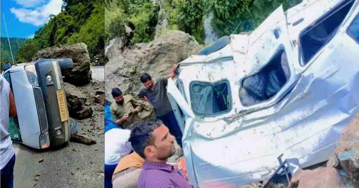 heavy landslide bolder fell into car 1 died Rudraprayag accident
