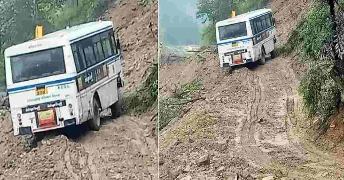 Roadways bus going haridwar slip landslide zone gangotri highway accident Uttarkashi news today