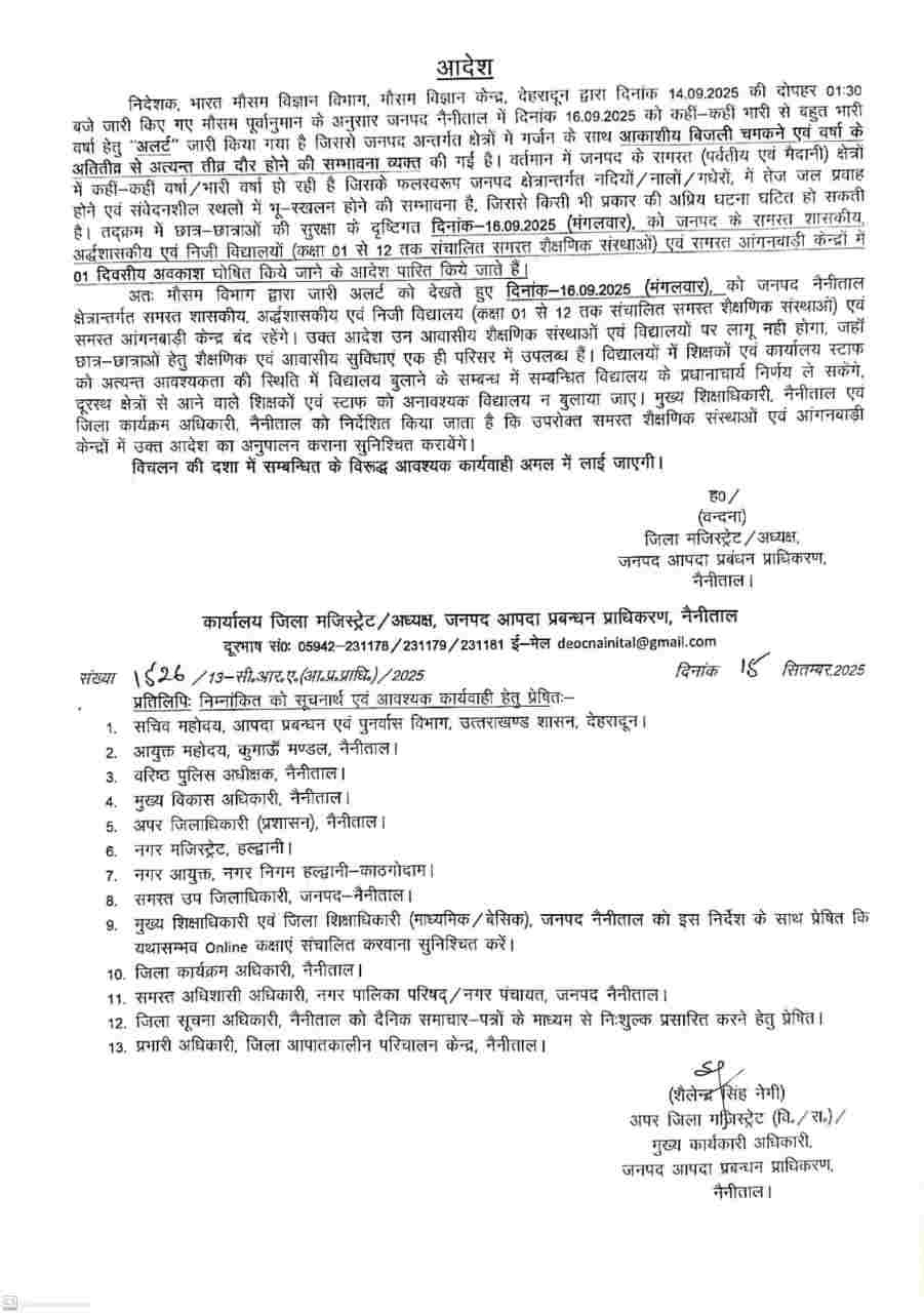 Nainital school close Rain News 