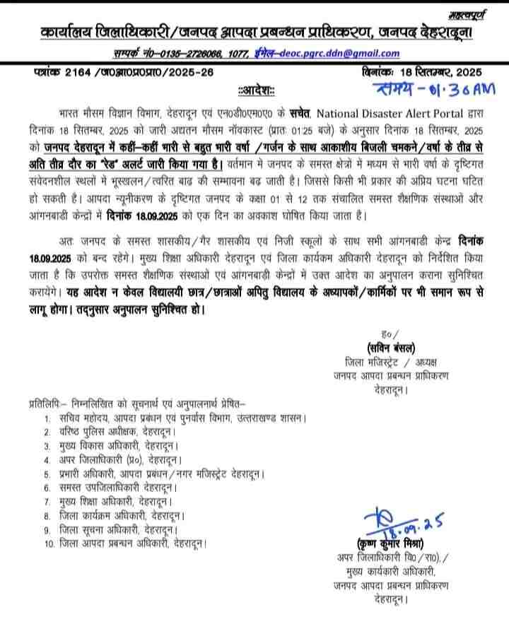 Dehradun haridwar uttarakhand school closed today 
