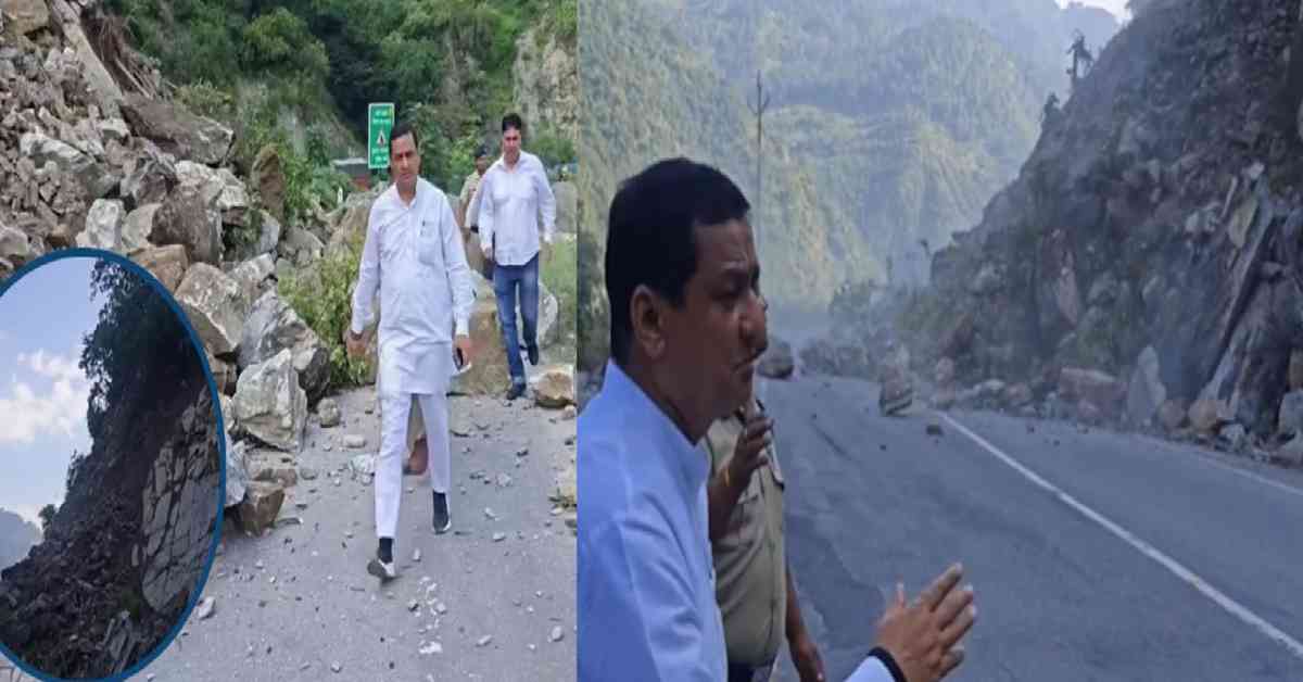 Massive landslide in badrinath highway infront of MP Anil Baluni devprayag MLA Vinod Kandari video viral uttarakhand latest news today