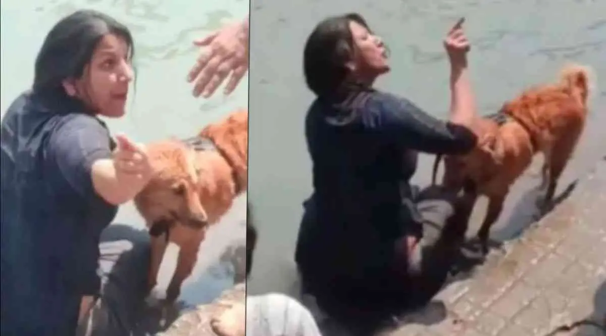 Haridwar Ganga Ghat Viral Video: Woman Bathing Pet Dog Sparks Controversy, Argument Video Viral